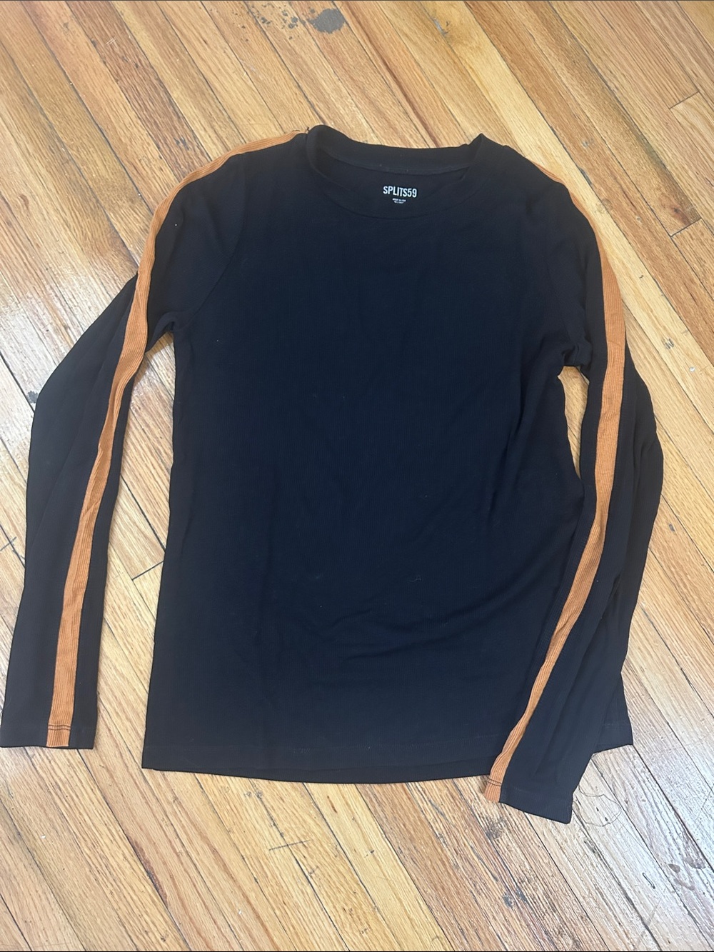 Splits59 Black Long Sleeve Crew with Brown Sleeve Stripe